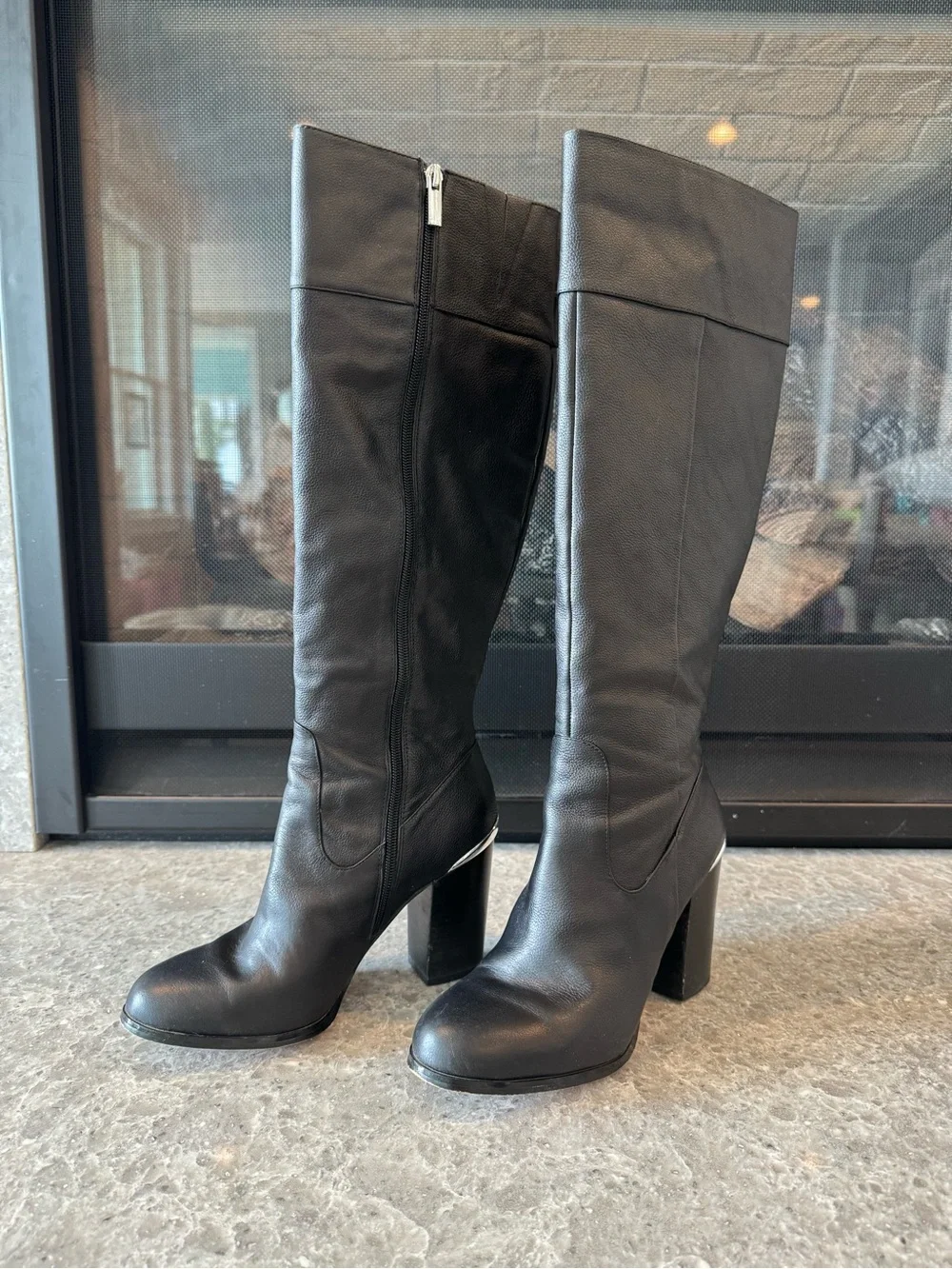 Classic White House Black Market Black Knee-High Block Heel Boots - Women's